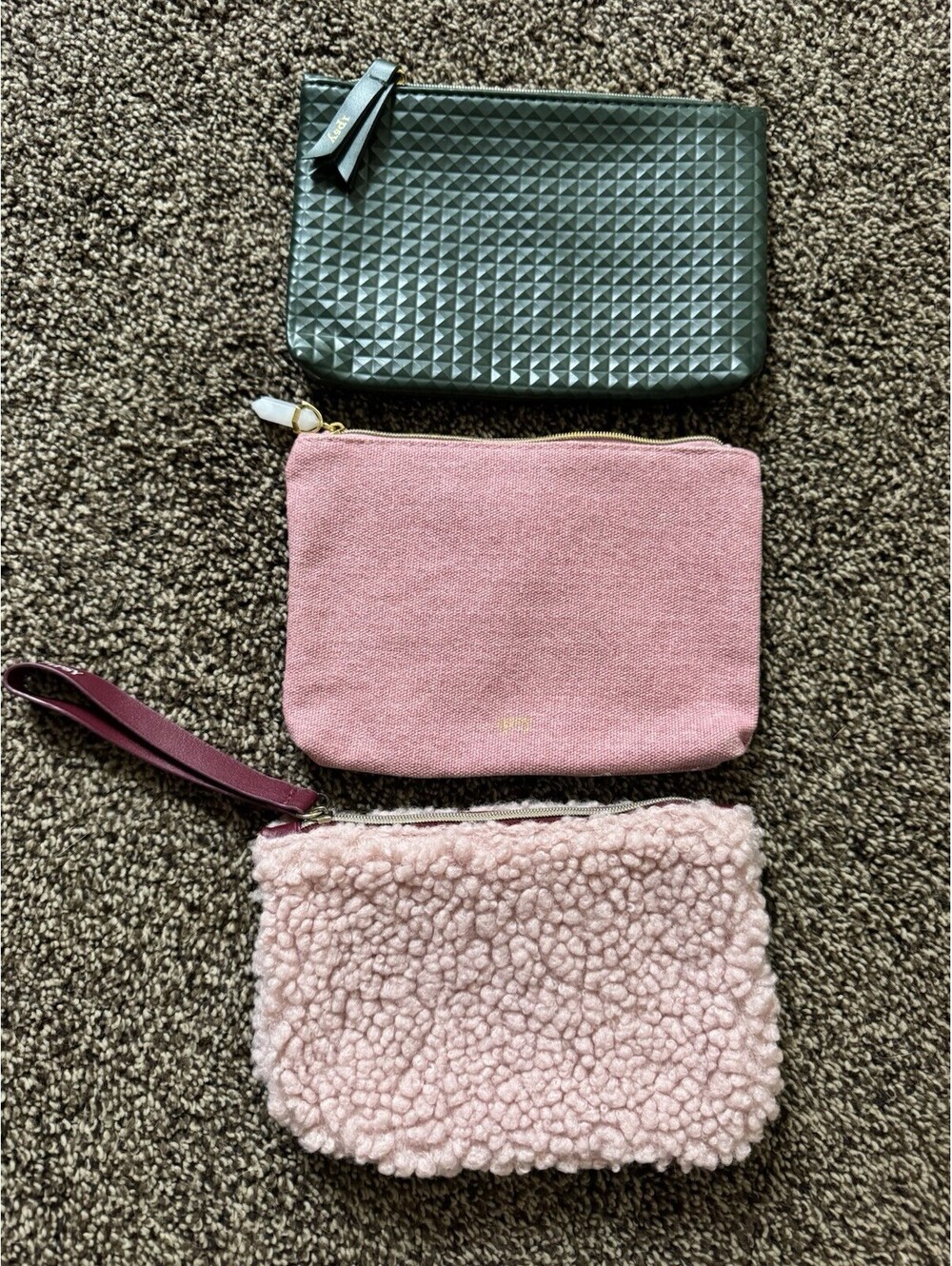 LOT of 3 Ipsy Pink Constellations, Textured Green, Fuzzy Pink Makeup Bag